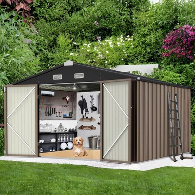 Outdoor Storage Shed House 10x12 FT, Heavy Duty Steel Metal Sheds with Doors for Patio Garden Backyard