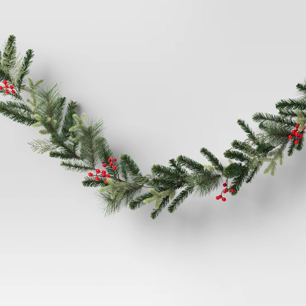 Photos - Other Decoration 6' Mixed Greenery with Berries Christmas Artificial Garland - Wondershop™