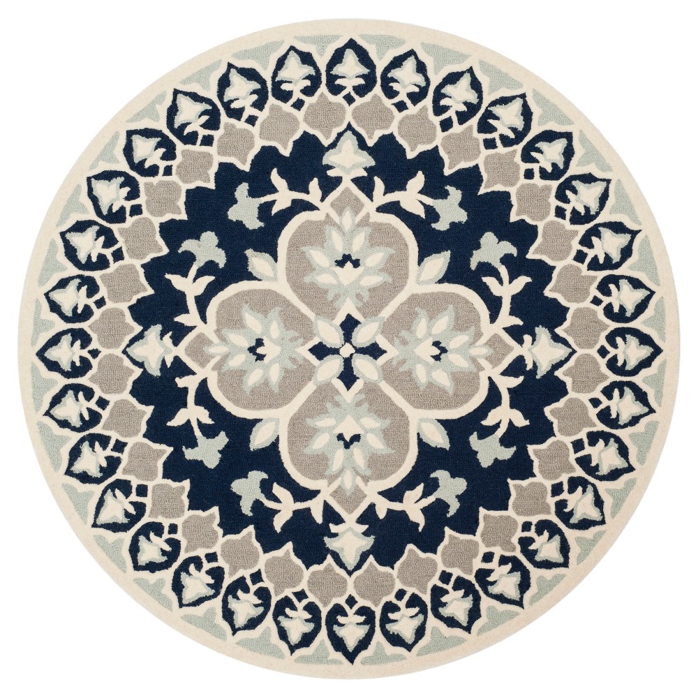 Navy Blue/Ivory Medallion Tufted Round Area Rug 5' - Safavieh