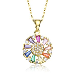 Guili Sterling Silver with Gold Plated Round and Multy Color Baguette Cubic Zirconia Wreath Pendant Necklace - 1 of 4
