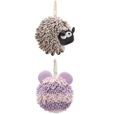 REGALWOVEN 2 Packs Chenille Fuzzy Ball Bathroom Sheep Shape Absorbent Fast Drying Hand Towels 7" x 7"