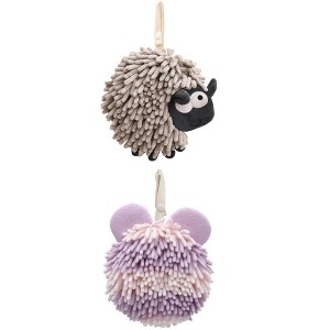 REGALWOVEN 2 Packs Chenille Fuzzy Ball Bathroom Sheep Shape Absorbent Fast Drying Hand Towels 7" x 7" - 1 of 4