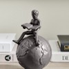 Danya B Brown Cast Iron Boy Reading on Globe Sculpture - Tabletop Desk Ornament or Decorative Paperweight - 4 of 4