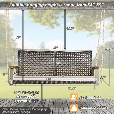 Off-White 2-Person Rattan Patio Swing with Cushion