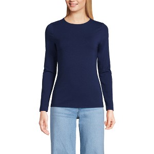 Lands' End Women's Plus Size Lightweight Jersey Skimming Long Sleeve Crew Neck T-shirt - 1 of 2