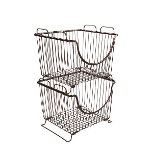 Spectrum Diversified Ashley Large Stacking Basket Black: Metal Storage with Built-In Handles, Universal Utility Organization - 1 of 4