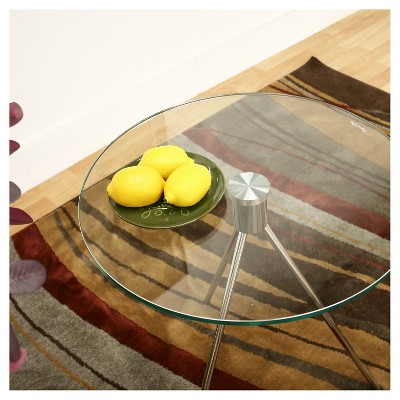 Round Brushed Nickel and Glass Tripod End Table