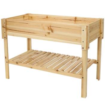 Sunnydaze Outdoor Raised Wooden Garden Bed with Lower Shelf for Plant Flowers, Herbs, Green Plants, and Vegetables - 42"