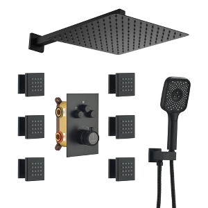 CASAINC 6-Spray Thermostatic Dual Shower Heads 12 Inches Wall Mount Fixed and Handheld Shower Head 6-Jets 2.5 GPM - 1 of 4