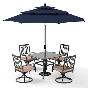 Captiva Designs 6pc Outdoor Patio Steel Dining Table & Swivel Metal Chairs & Market Umbrella - 1 of 4