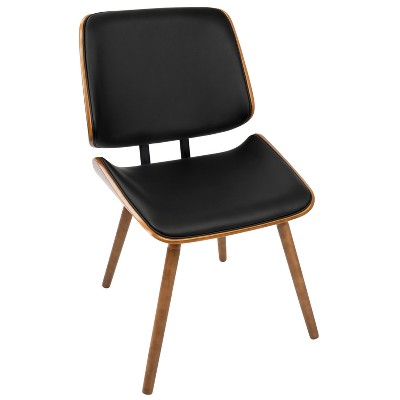 Walnut and Black Faux Leather High Slat Upholstered Side Chair
