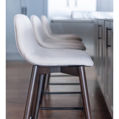 Keaton Beige Upholstered Wood Counter Stool with Footrest
