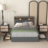 GDFStudio Veyra Modern Wooden Upholstered Platform Bed Frame with 4 Drawers, LED Lights and Charging Port - 2 of 4
