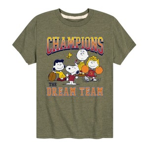 Boys' - Peanuts - Snoopy Charlie Lucy Sally Football Champions Short Sleeve Graphic T-Shirt - 1 of 4