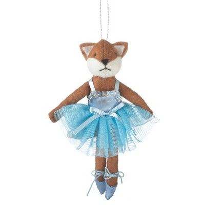 Ganz 6.25" Plush Fox Ballerina Wearing Tutu Ballet Dance Christmas Ornament - Blue