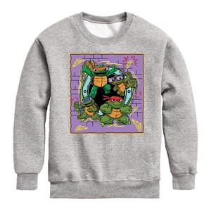 Boys' - Teenage Mutant Ninja Turtles Mutant Mayhem - Mini Badge Graphic Long Sleeve Fleece Sweatshirt - 1 of 4