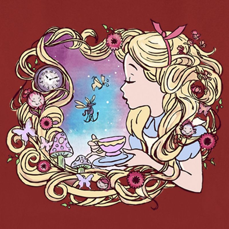 Women's Alice in Wonderland Artistic Alice Long Hair Tea Party T-Shirt, 2 of 5