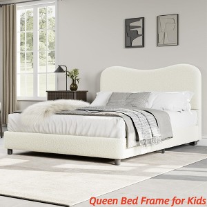 Twin/Full/Queen Size Bed Frame for Kids w/ Velvet Upholstered Headboard, Cute Low Profile Platform Bed for Girls and Boys - 1 of 4