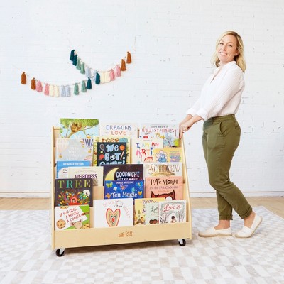 Natural Birch Double-Sided Mobile Book Display with Casters