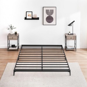 6-Inch Metal Queen Bed Frame, Low Profile Platform Bed, Heavy Duty Mattress Foundation, No Box Spring Needed, Easy Assembly - Matte Black - 1 of 4