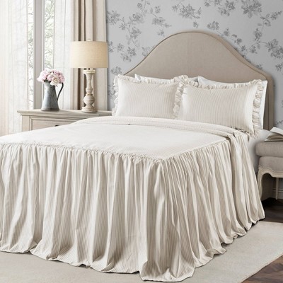 Full 3pc Ticking Stripe Bedspread Set Neutral - Lush Décor : Target