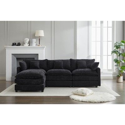 NicBex Couches for Living Room Corner Sleeper Sofa Comfy Corduroy Upholstered L-Shaped Deep Seat Sofa Couch with 6 Cushions Pillows