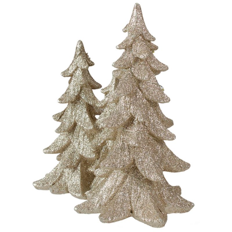 Northlight 7.5" LED Lighted Champagne Gold Glittered Christmas Trees Decoration, Warm White Lights, 3 of 4