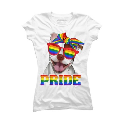 Adult Design By Humans Pit Bull Rainbow Pride Dog By Luckyst T-Shirt
