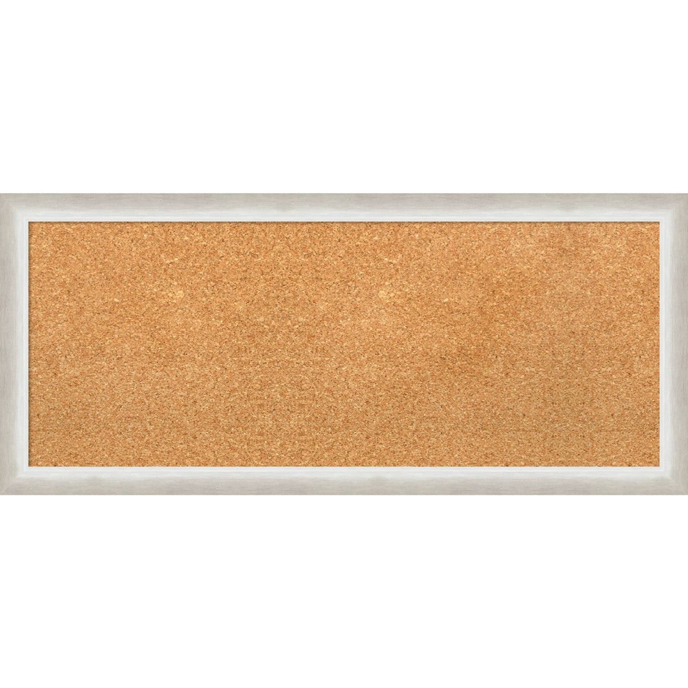 Photos - Dry Erase Board / Flipchart 32"x14" Two Tone Wood Frame Natural Cork Board Silver - Amanti Art: Wall M