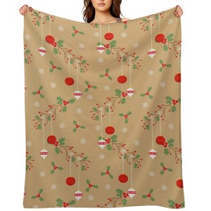 FIONECA Hanging Ornament Christmas Blanket with Holly Snowflake Pattern Warm Cozy Holiday Decor Throw 60x80 inches - 1 of 1