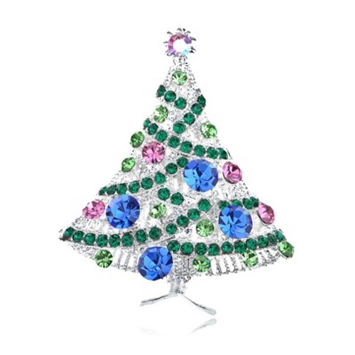Anna-Kaci Holiday Christmas Tree Multi Color Crystal Rhinestone Brooch Pin