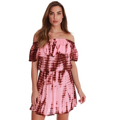 Riviera Sun Womens Tie Dye Off-Shoulder Rayon Crepe Printed Sundress for Women