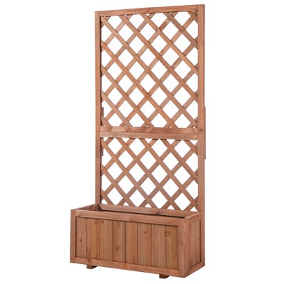 Elevated Natural Wood Garden Bed with Climbing Trellis