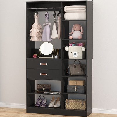 Aheaplus 40'' W Freestanding Closet System Walk-in Closet Organizer with Drawers and Hanging Rod
