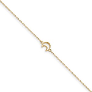 Black Bow Jewelry 14k Yellow Gold Crescent Moon And 1mm Cable Chain Anklet, 10-11 Inch - 1 of 4