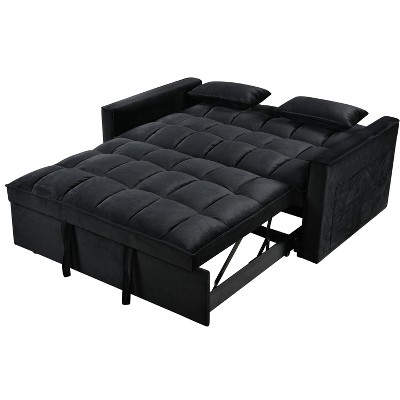 NicBex Twin Couch Sofa Bed, Modern Flannel Day Bed Frame with Adjustable Backrest, Convertible sofa bed with Side Storage Bag, Black