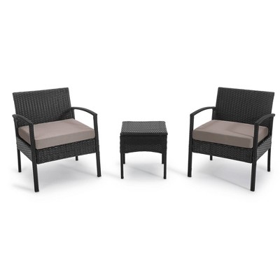 3pc Wicker Rattan Patio Conversation Set - Gray - EDYO LIVING