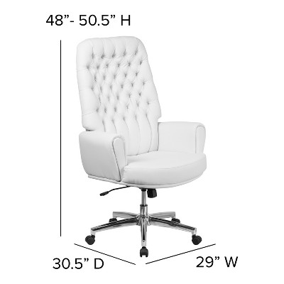 Ergonomic High Back White LeatherSoft Executive Swivel Chair with Metal Accents