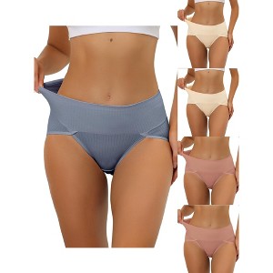 Allegra K Women's Ribbed High Waist Tummy Control Available 5 Packs in Plus Size Briefs - 1 of 4