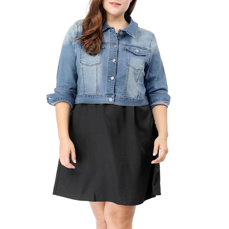 Agnes Orinda Women's Plus Size Cropped Long Sleeve Trendy Fashion Denim Jean Jackets, 4 of 7