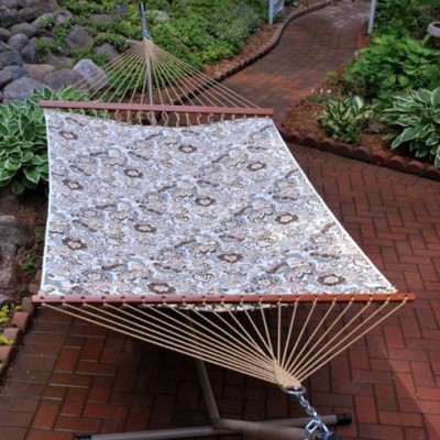 Northlight 82" x 55" Blue and Brown Floral Reversible 2-Point Quilted Double Hammock