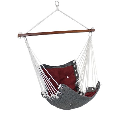 Sunnydaze Large Tufted Victorian Hanging Hammock Chair Swing for Backyard and Patio - 300 lb Weight Capacity - Red