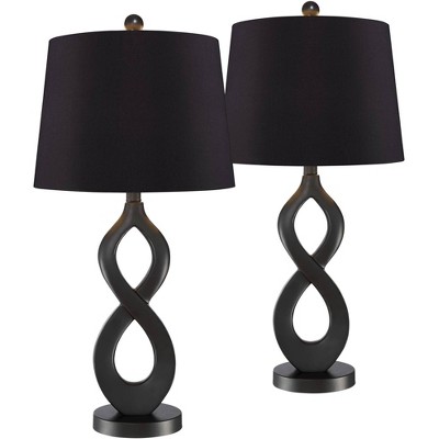 360 Lighting Mid Century Modern Table Lamps Set of 2 Bronze Finish Black Faux Silk Drum Shade for Living Room Bedroom House Home