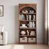 Farmhouse Arched Bookcase, 68.7" Tall Bookshelf w/ Arche Design, Wooden Arch Bookshelf with Wooden Base, 5 Tier Book shelf for Living Room Office - 2 of 4