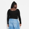 Women's Long Sleeve Seamless Double Scoop Neck Top - Wild Fable™ - 3 of 3