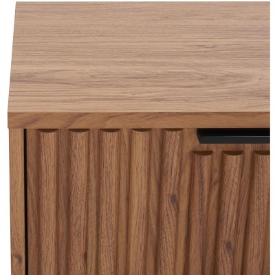 Oak and Black 2-Drawer Fluted Nightstand with Cone Legs