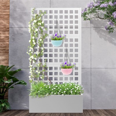 TOAOTBNBO Metal Raised Garden Bed with Square-Hole Trellis, Outdoor Planter Box for Climbing Plants, Galvanized Garden Box with Drainage Holes