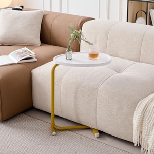 Okak Modern C-shaped Side Table with Egg-Shape Tabletop, End Table with Metal Padding Legs, Couch Table for Living Room, Bedroom - 1 of 4