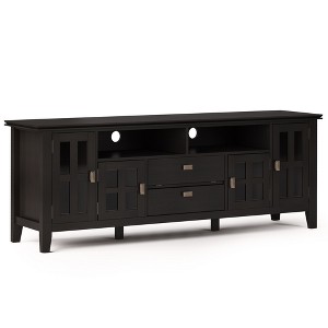 72" Solid Wood Transitional TV Media Stand with Cord Management, Tempered Glass Doors and Flip Down Drawer for Living Room and Bedroom - 1 of 4
