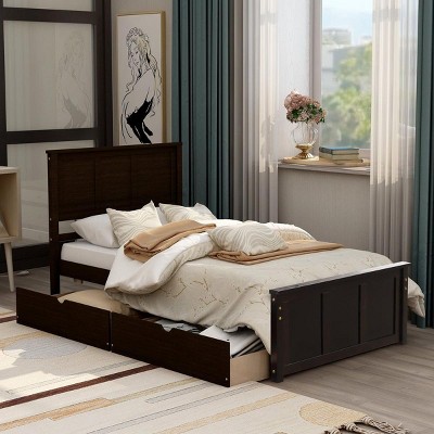 Streamdale Platform Storage Bed, 2 drawers with wheels, Twin Size Frame, Espresso
